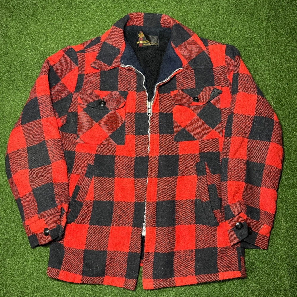 Vintage 40s Anderson Little Talon Zipper Red Plaid Full Zip Medium Jacket